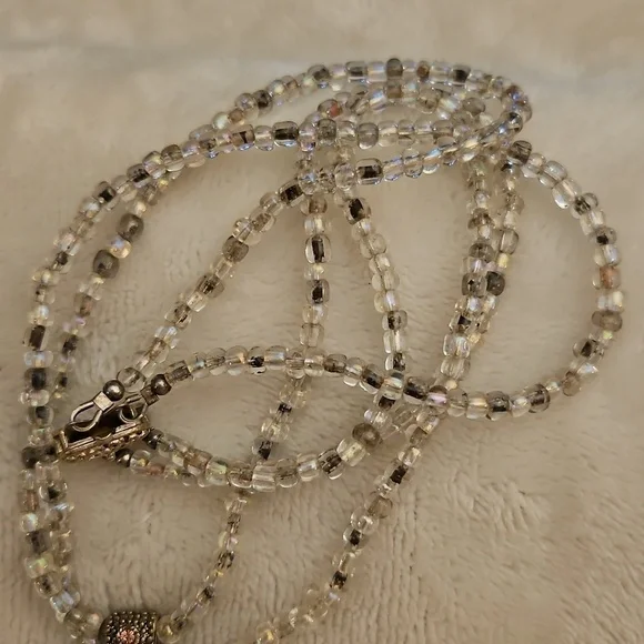 Vtg BEST 1980s Glass Beaded Round Pendant Witchy Necklace - Picture 7 of 13